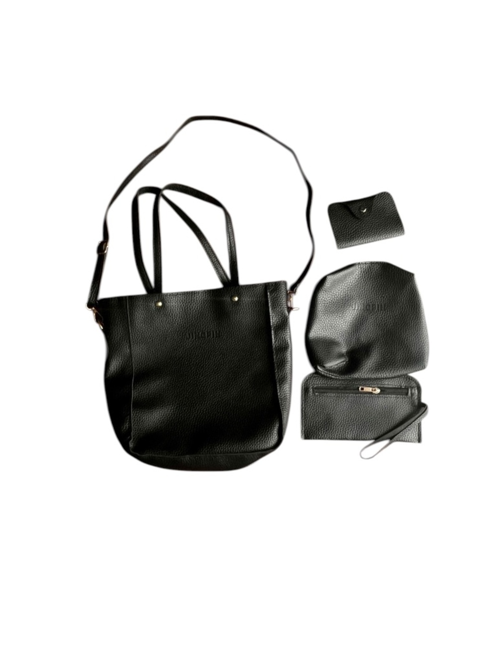 Jingpin 4pc Black Crossbody Set Purse Wristlet Zip & Coin Pouch NWOT